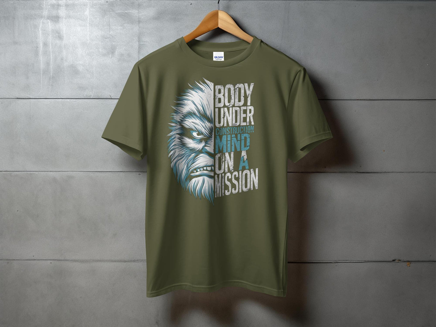 Bigfoot T-Shirt, Body Under Construction Mind On A Mission, Funny Workout Shirt, Fitness Graphic Tee, Gym Motivational Shirt