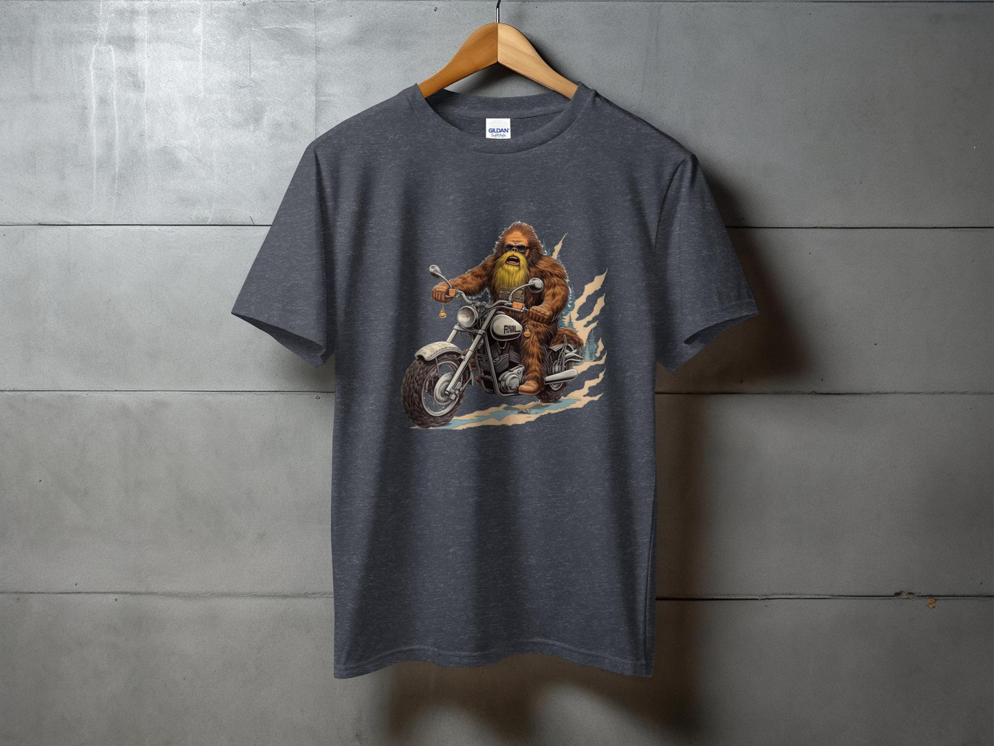 Bigfoot Riding Motorcycle T-Shirt, Funny Sasquatch Biker Tee, Unique Bigfoot Graphic Tee, Cool Bigfoot Shirt, Cryptid Lovers Gift