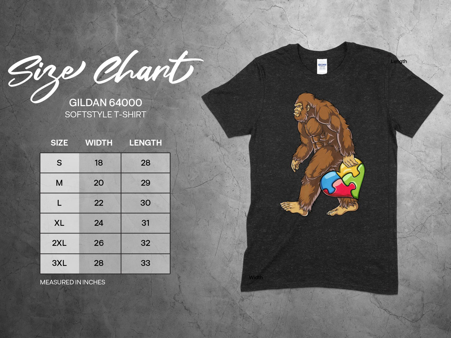 Colorful Autism Puzzle Heart and Bigfoot Walking T-Shirt