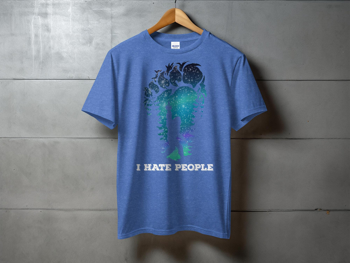 I Hate People Sasquatch Forest Galaxy Print T-Shirt