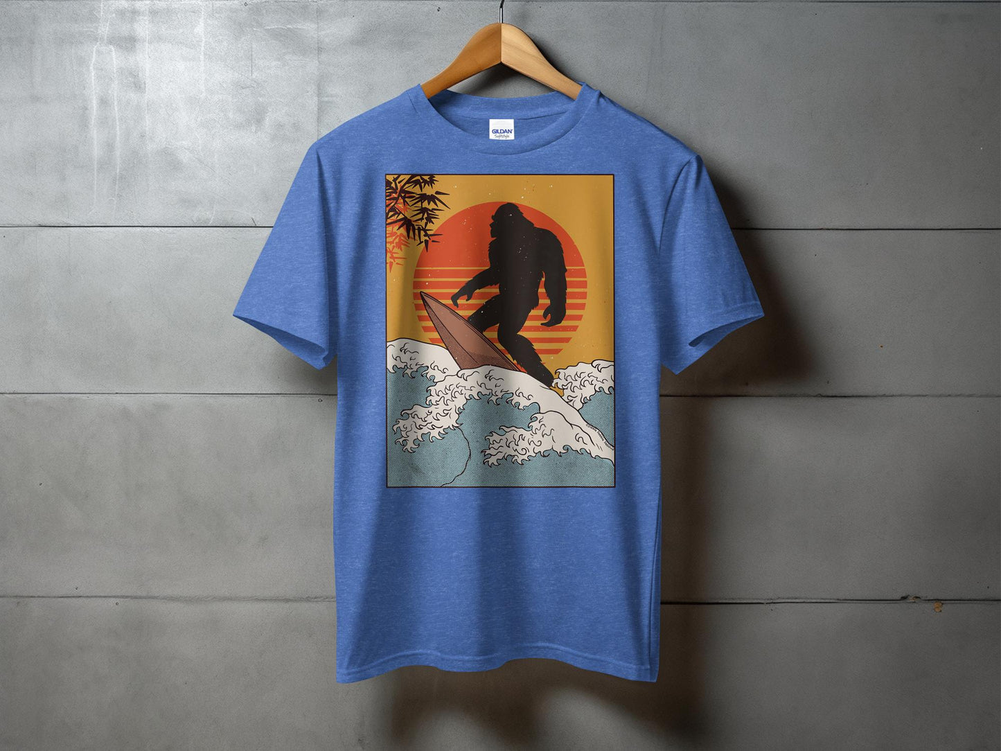 Bigfoot Surfing Retro Sunset Ocean Waves Graphic T-Shirt