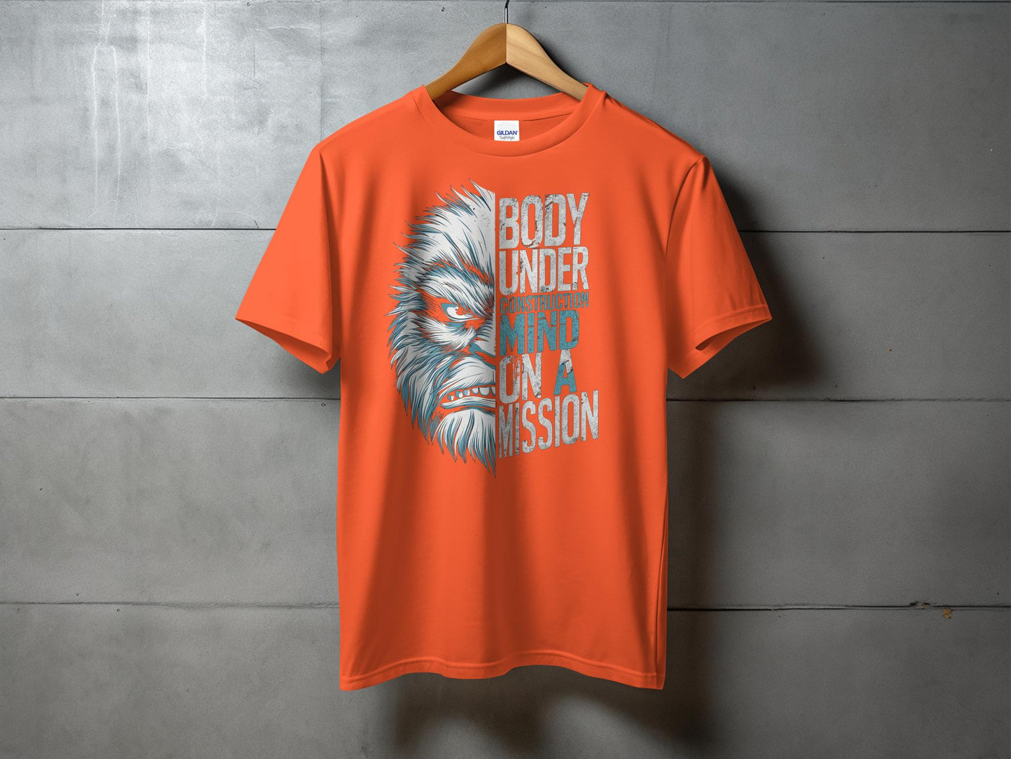 Bigfoot T-Shirt, Body Under Construction Mind On A Mission, Funny Workout Shirt, Fitness Graphic Tee, Gym Motivational Shirt