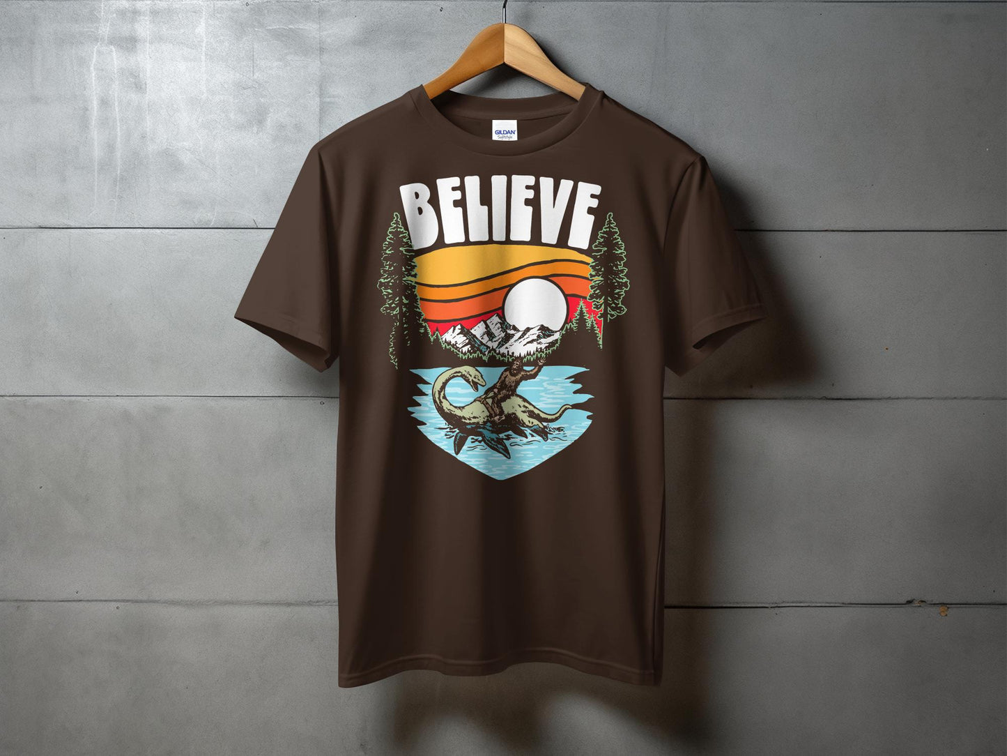 Fun Believe Bigfoot Riding Loch Ness Monster T-Shirt