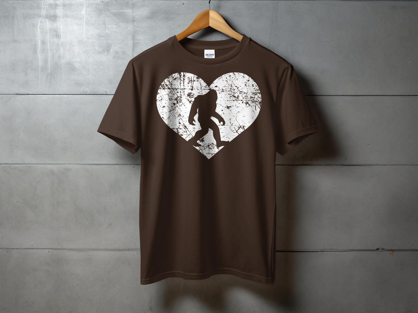 Bigfoot Silhouette Heart Print Unique Graphic T-Shirt