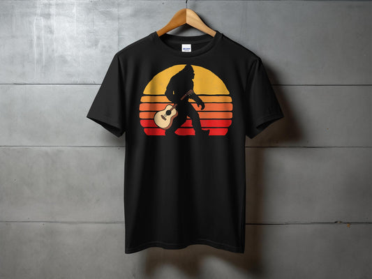 Retro Sunset Bigfoot Silhouette with Guitar T-Shirt