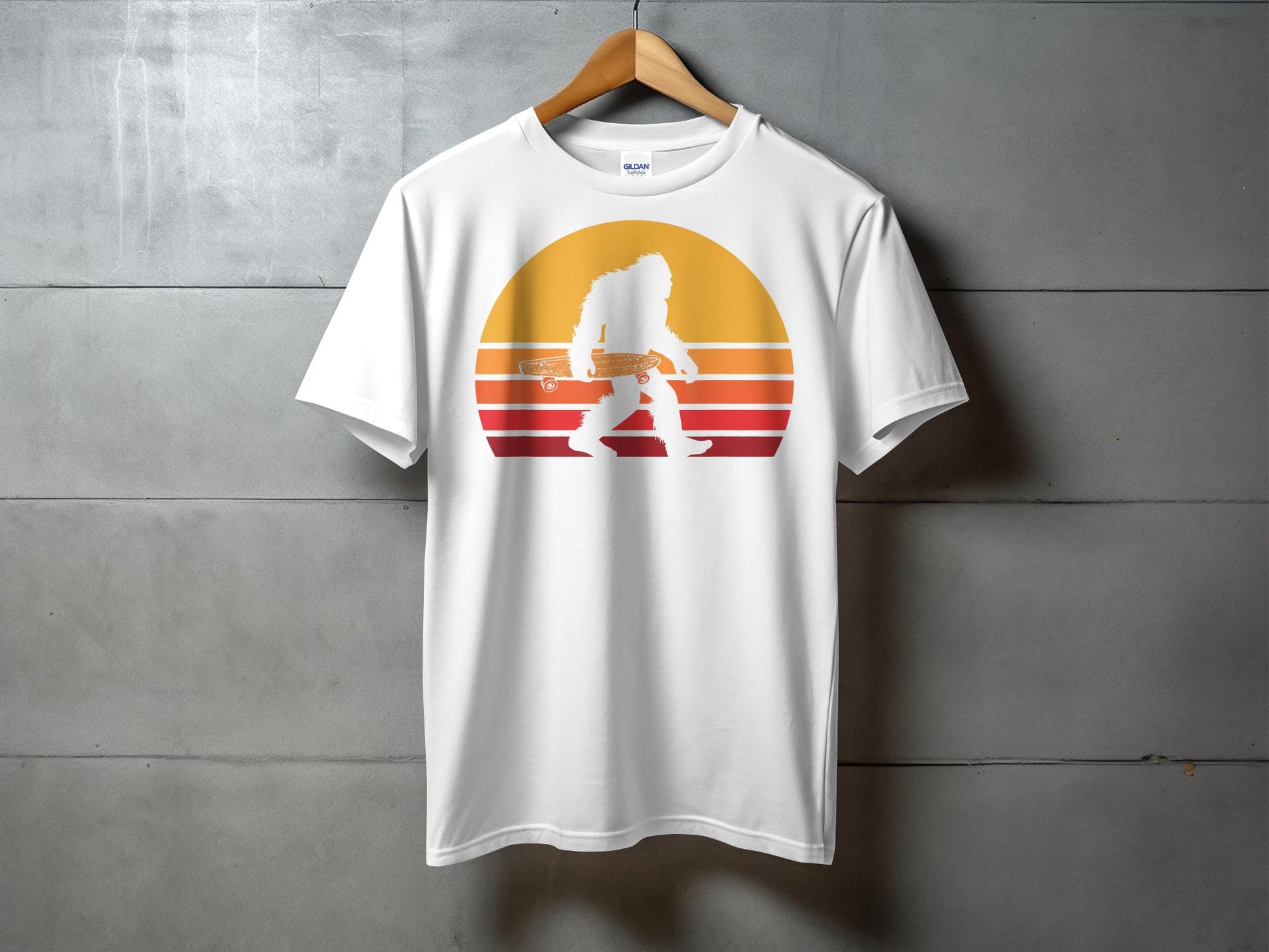 Bigfoot Silhouette with Skateboard Retro Design T-Shirt