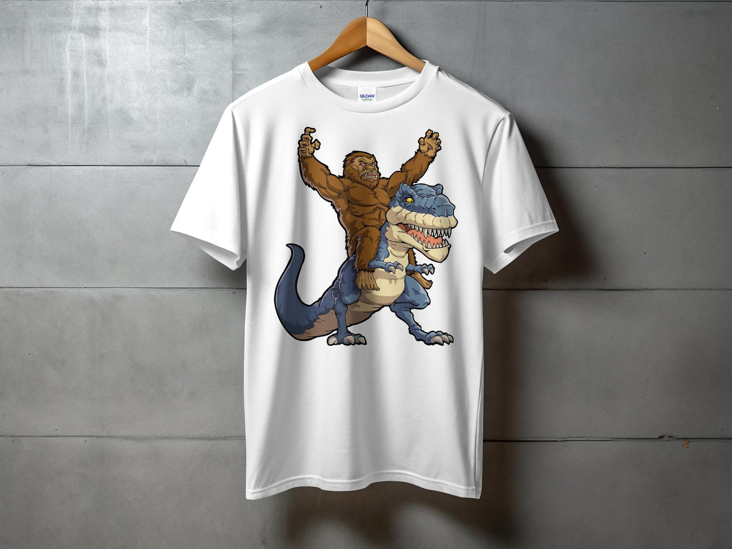 Bigfoot Riding Dinosaur Graphic T-Shirt