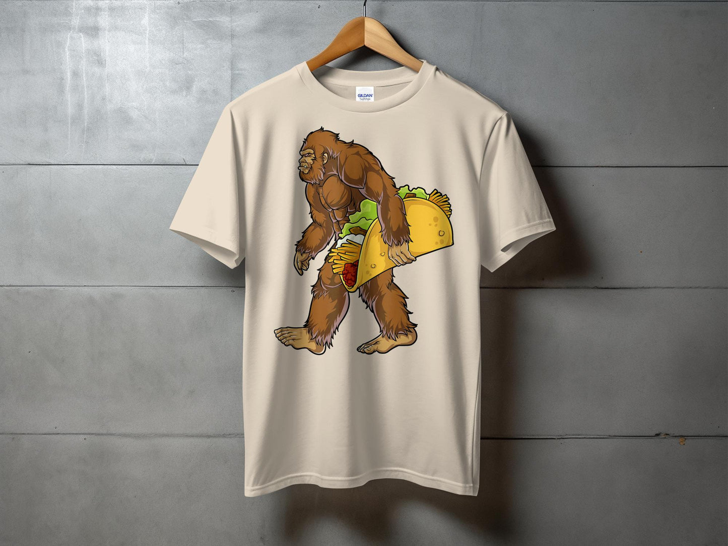 Funny Bigfoot Holding Giant Taco Graphic T-Shirt