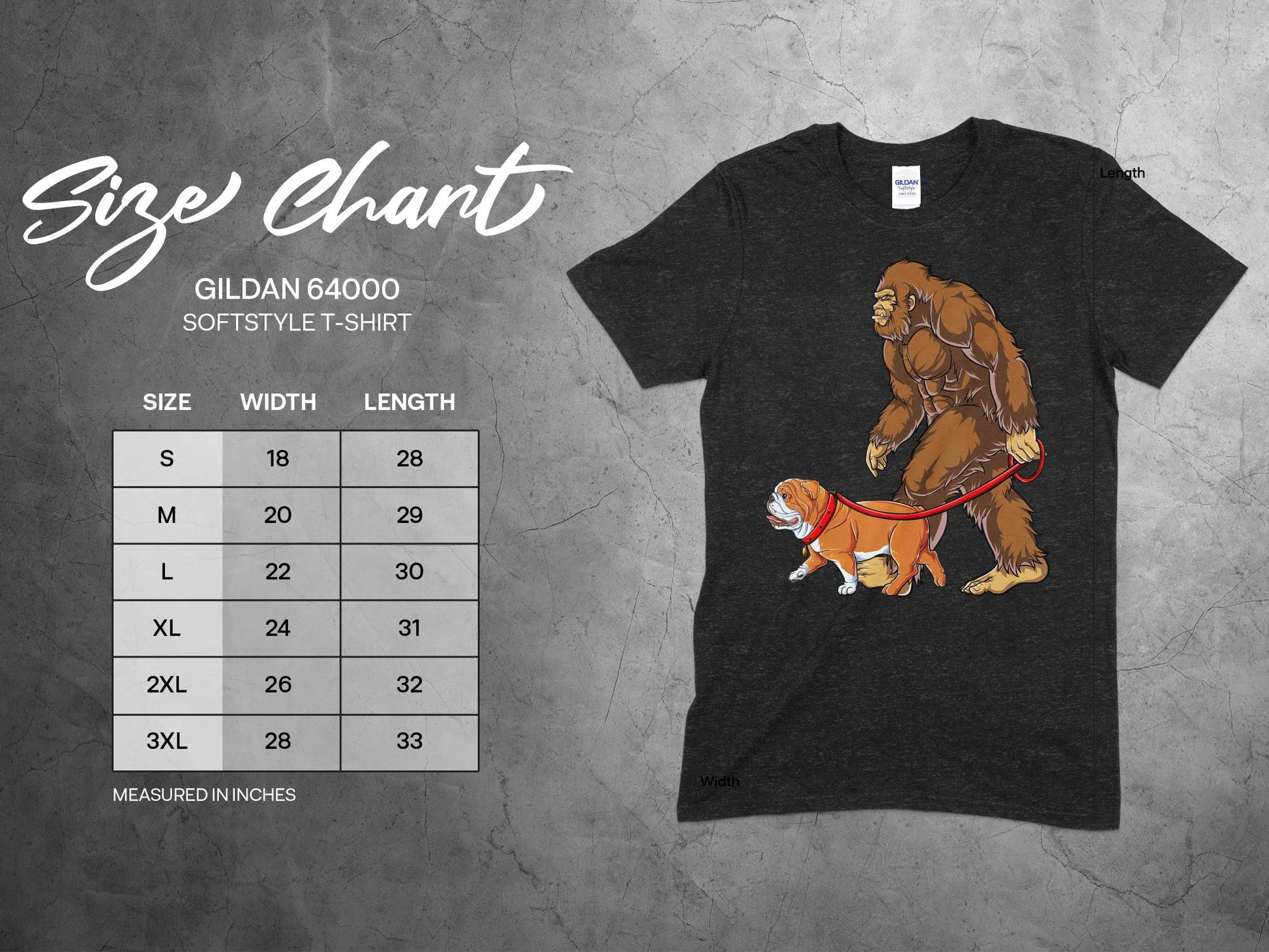 Funny Bigfoot Walking Bulldog Cartoon Graphic T-Shirt