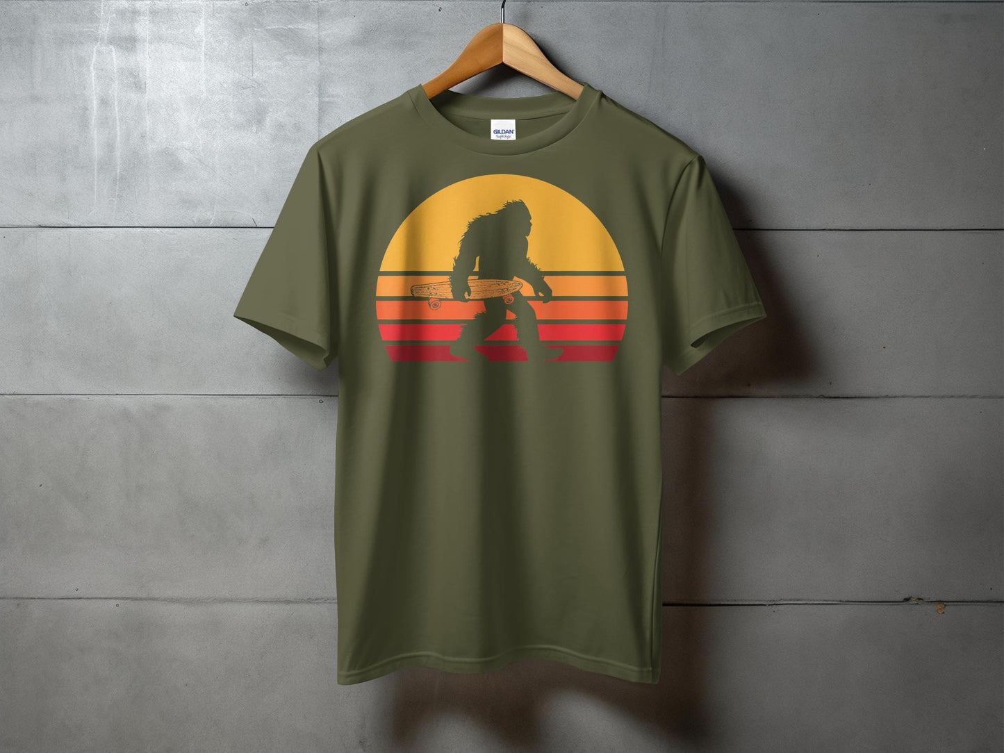 Bigfoot Silhouette with Skateboard Retro Design T-Shirt