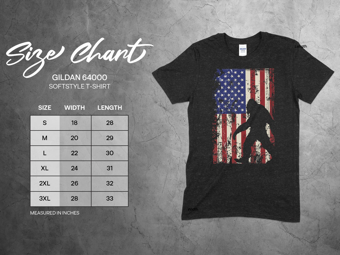 Grunge American Flag with Bigfoot Silhouette T-Shirt