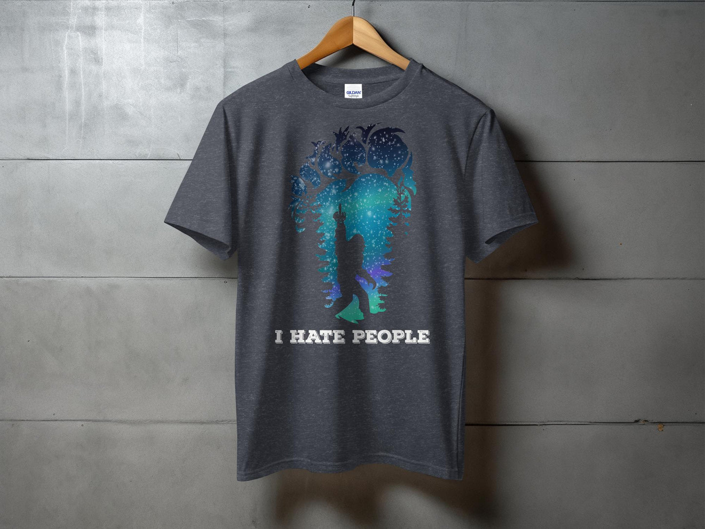 I Hate People Sasquatch Forest Galaxy Print T-Shirt