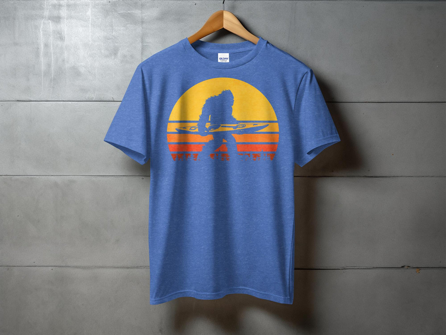 Bigfoot Carrying Kayak Silhouette Retro Style T-Shirt