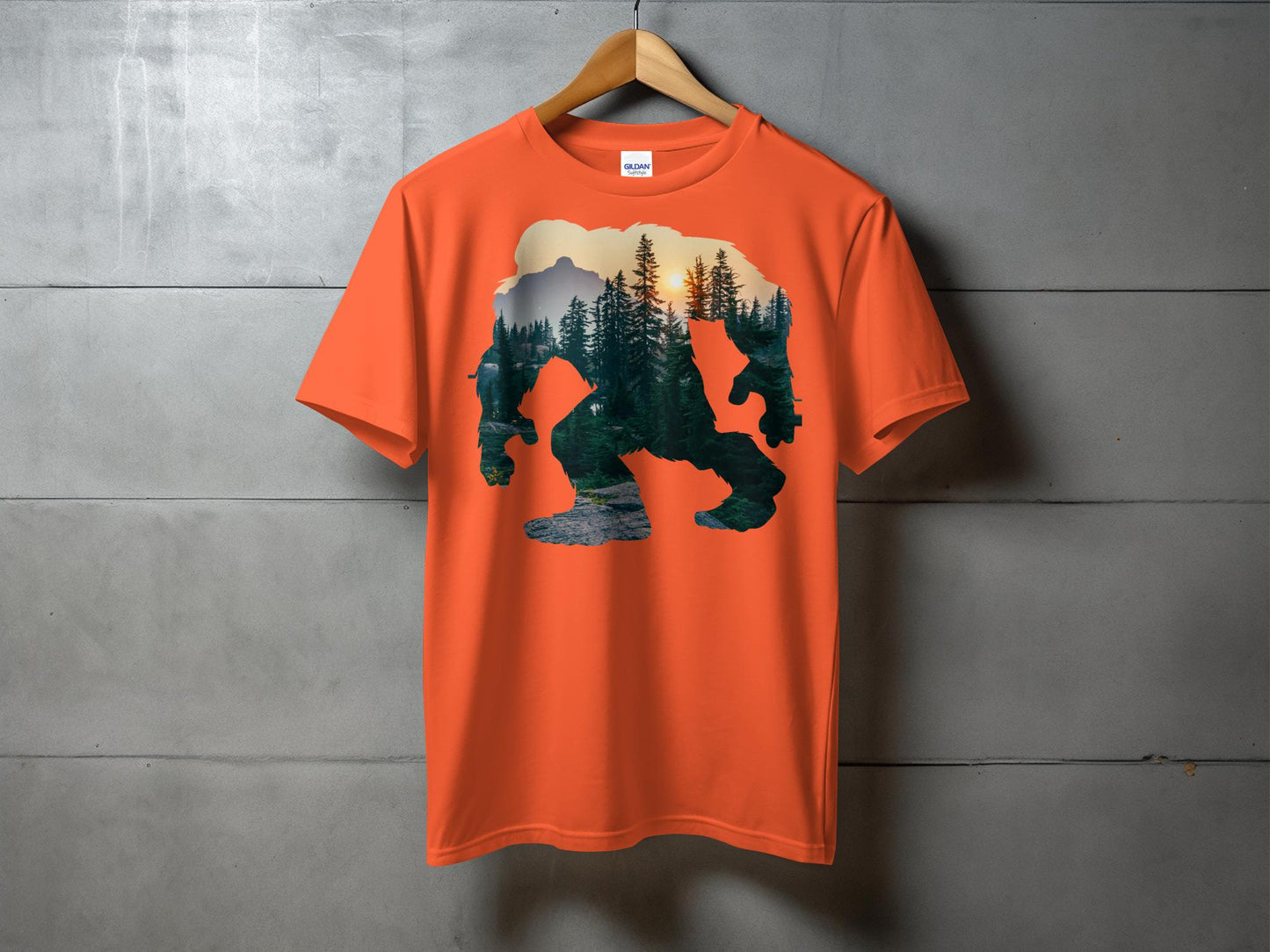 Bigfoot Silhouette with Mountain Forest Design T-Shirt