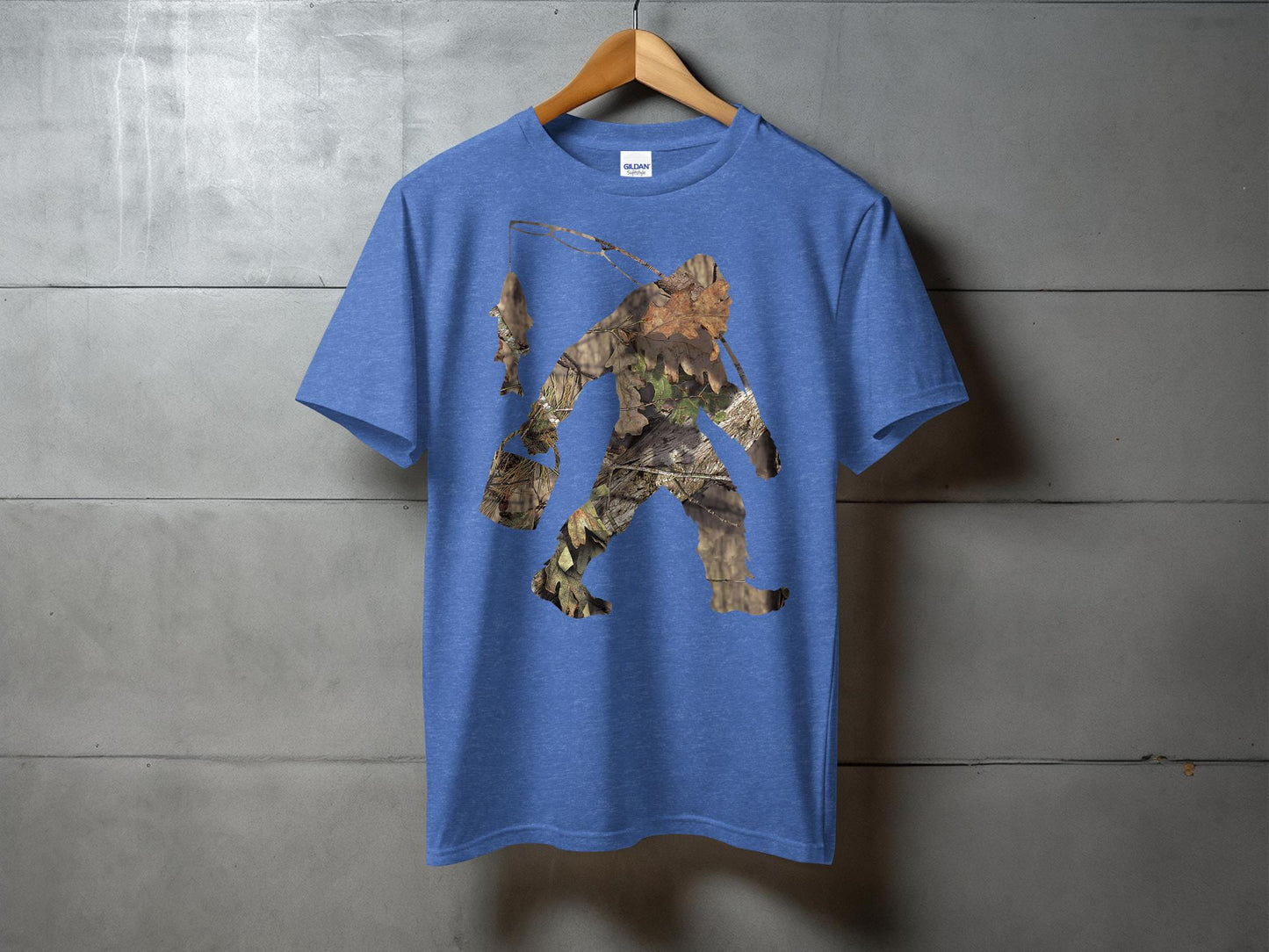 Bigfoot Carrying Fish Hidden in Forest Camouflage T-Shirt