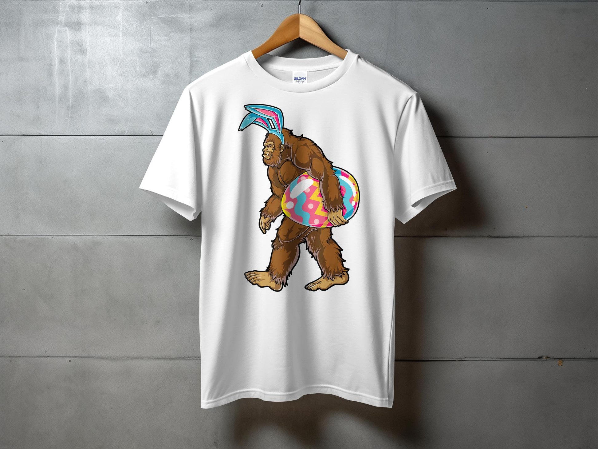 Bigfoot with Bunny Ears and Easter Egg Graphic T-Shirt