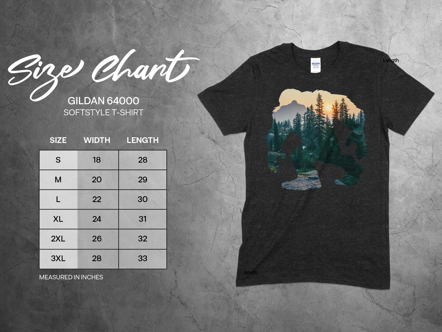 Bigfoot Silhouette with Mountain Forest Design T-Shirt