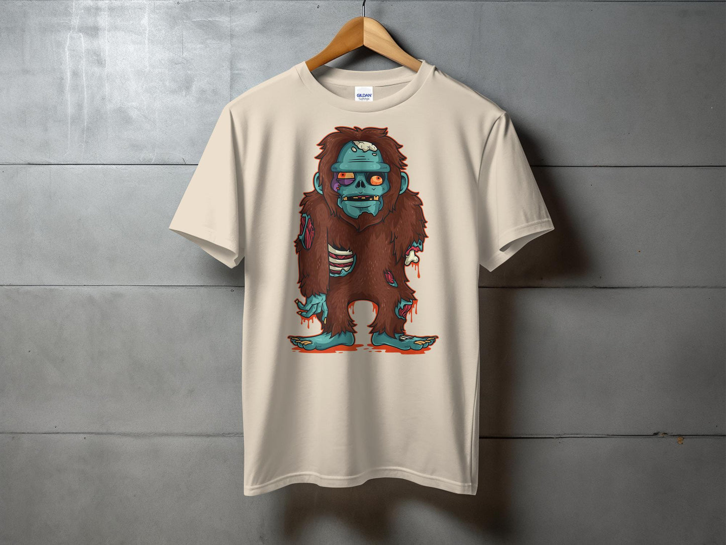 Zombie Bigfoot Graphic Design Horror Style T-Shirt