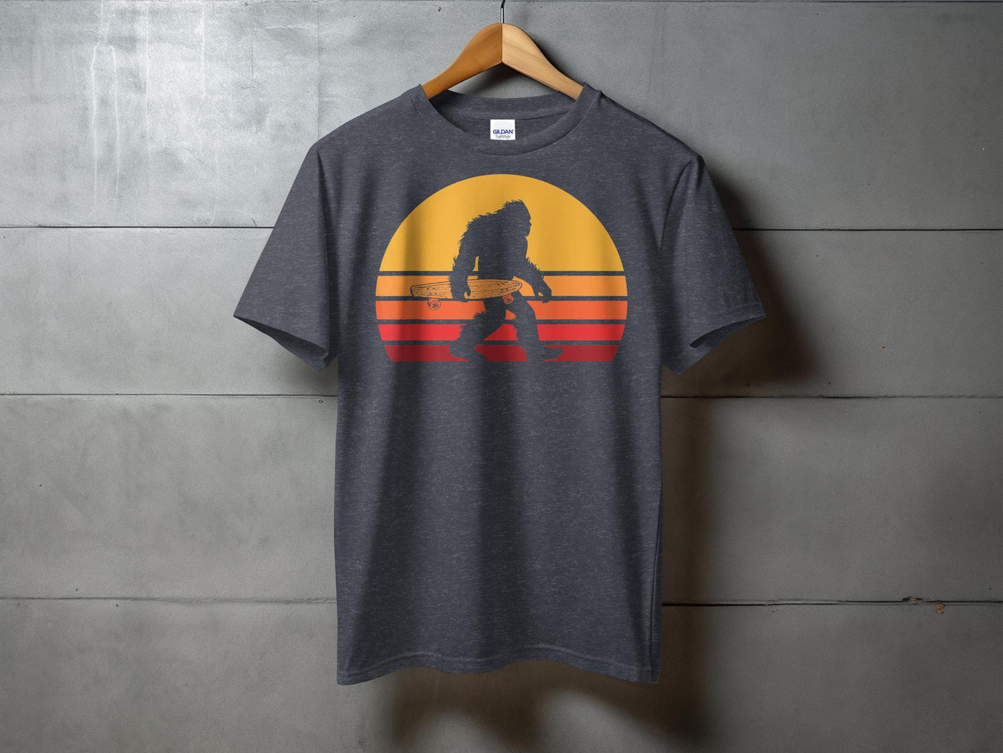 Bigfoot Silhouette with Skateboard Retro Design T-Shirt