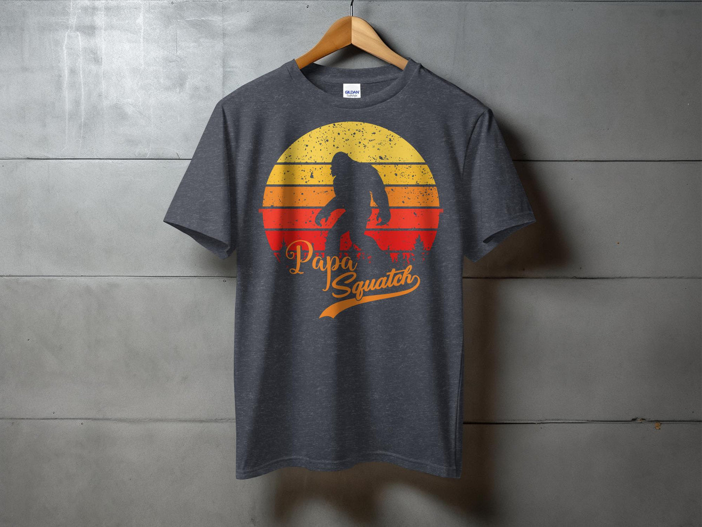 Papa Squatch Retro Sun Design Graphic T-Shirt