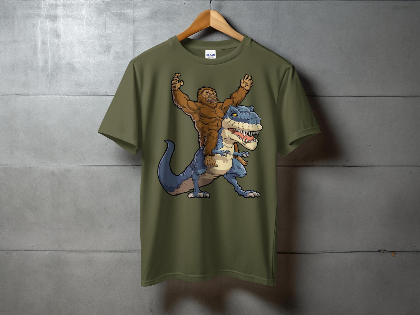 Bigfoot Riding Dinosaur Graphic T-Shirt