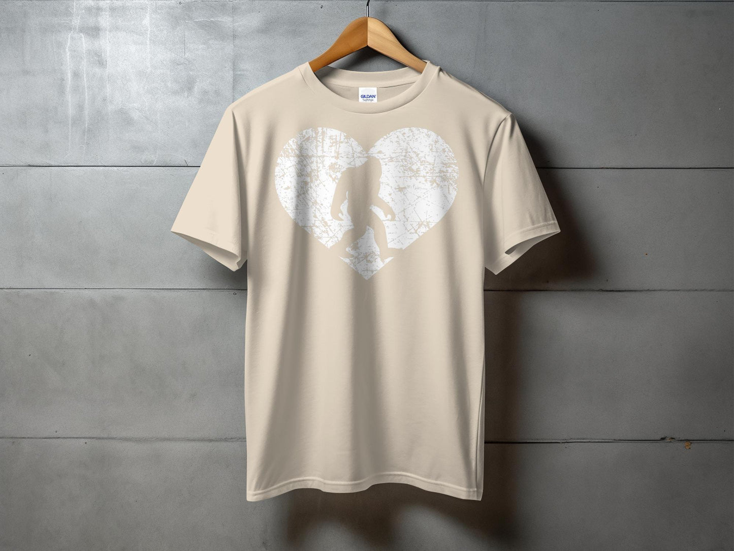 Bigfoot Silhouette Heart Print Unique Graphic T-Shirt