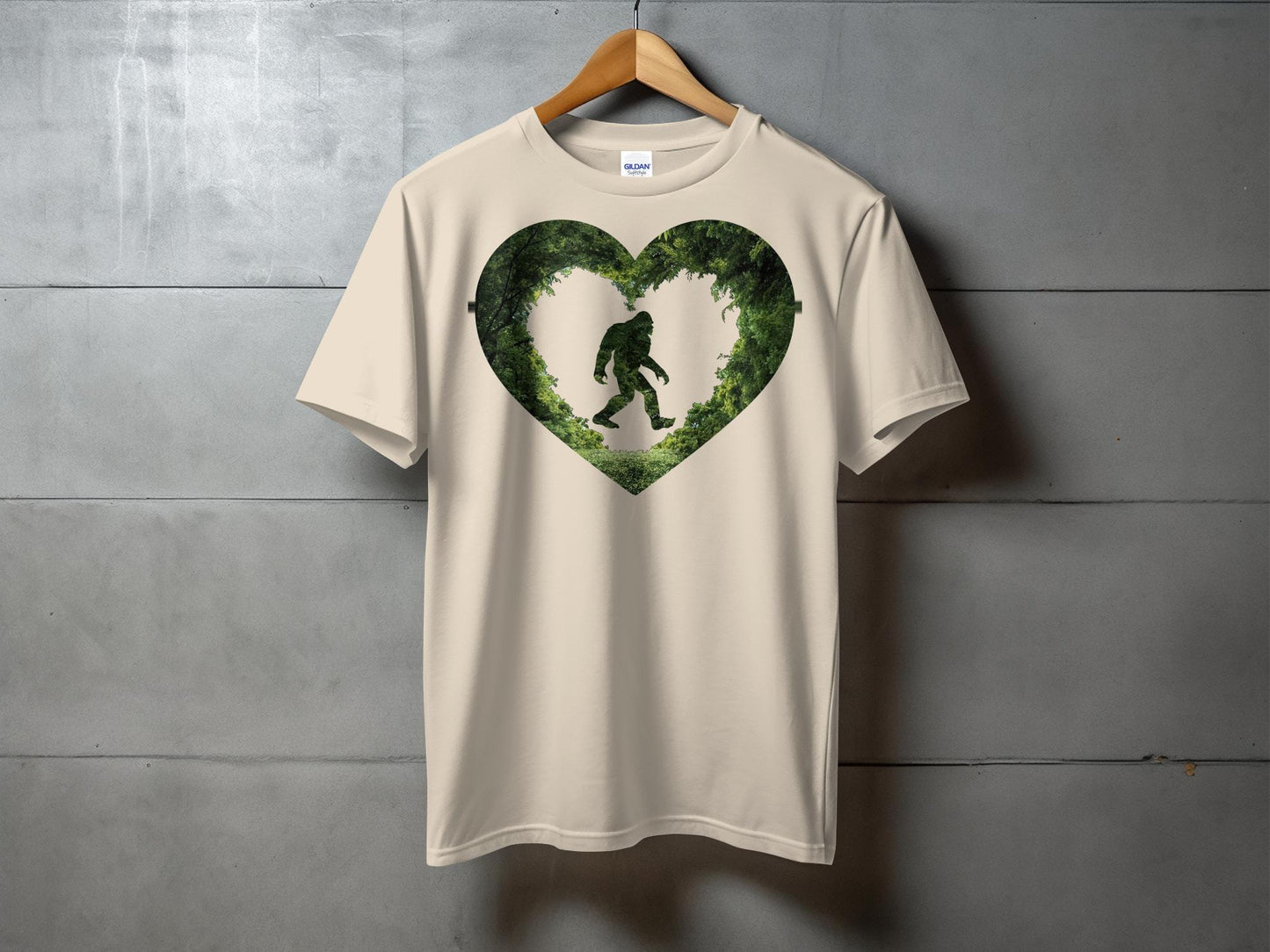 Unique Bigfoot Forest Heart Shape Graphic T-Shirt