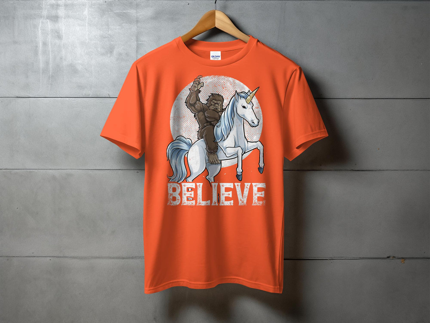 Bigfoot Riding Unicorn Believe Graphic T-Shirt