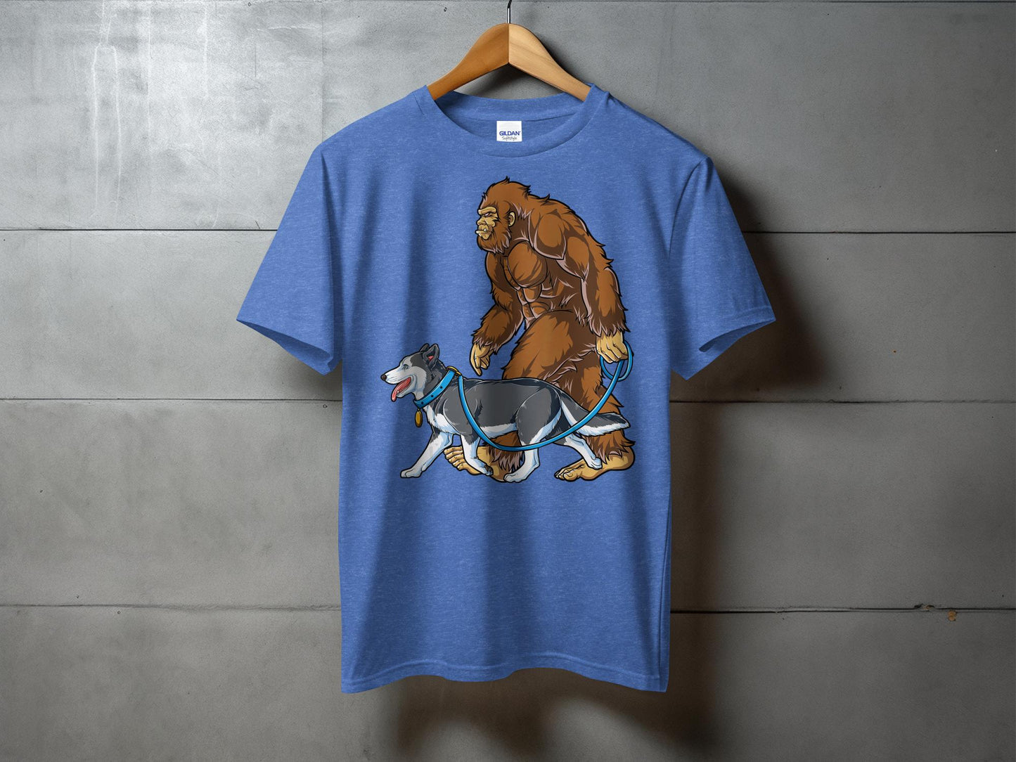 Bigfoot Walking Husky Cartoon Print T-Shirt