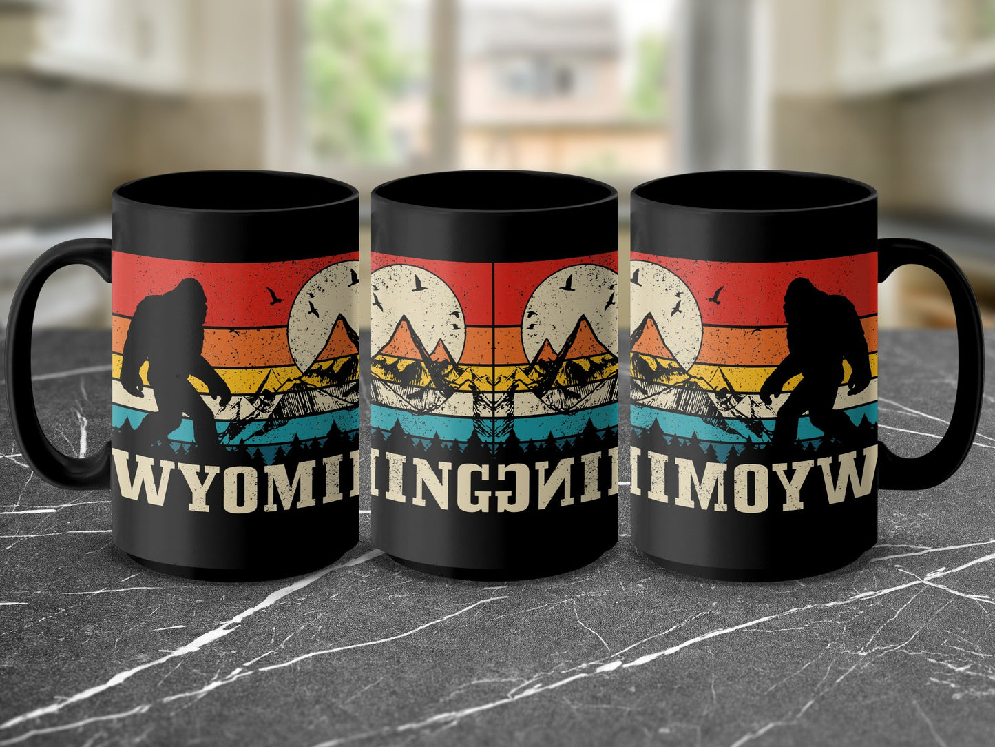 Bigfoot Coffee Mug - Wyoming Adventure Design, Retro Mountains, Nature Lover Gift, Unique Coffee Cup