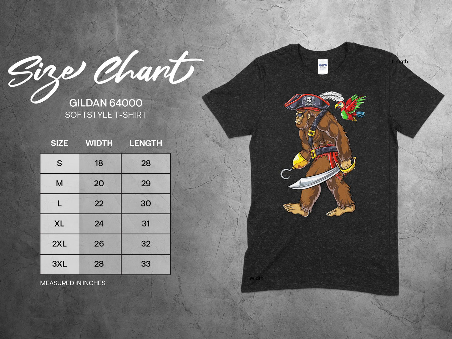 Funny Bigfoot Pirate Parrot Cartoon Graphic T-Shirt