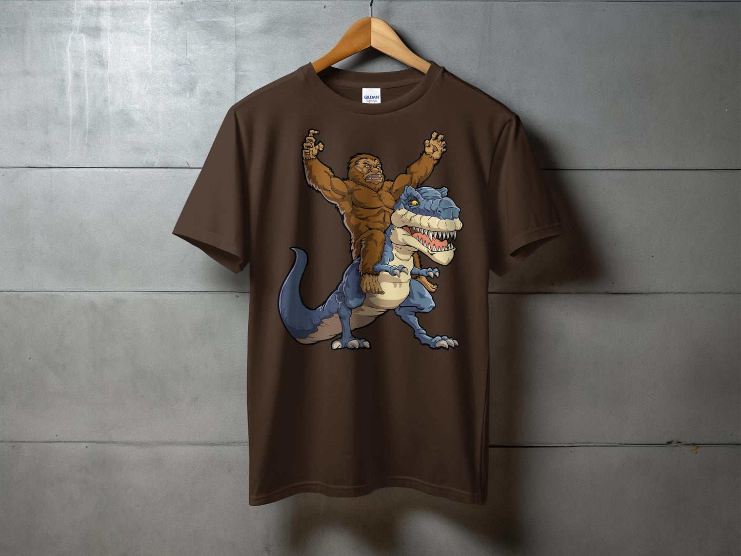 Bigfoot Riding Dinosaur Graphic T-Shirt