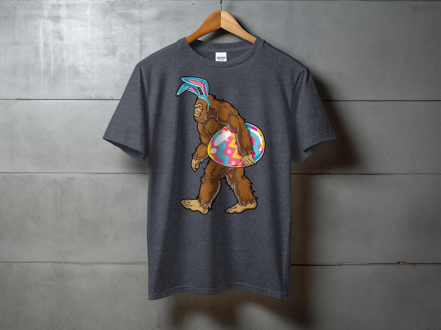 Bigfoot with Bunny Ears and Easter Egg Graphic T-Shirt