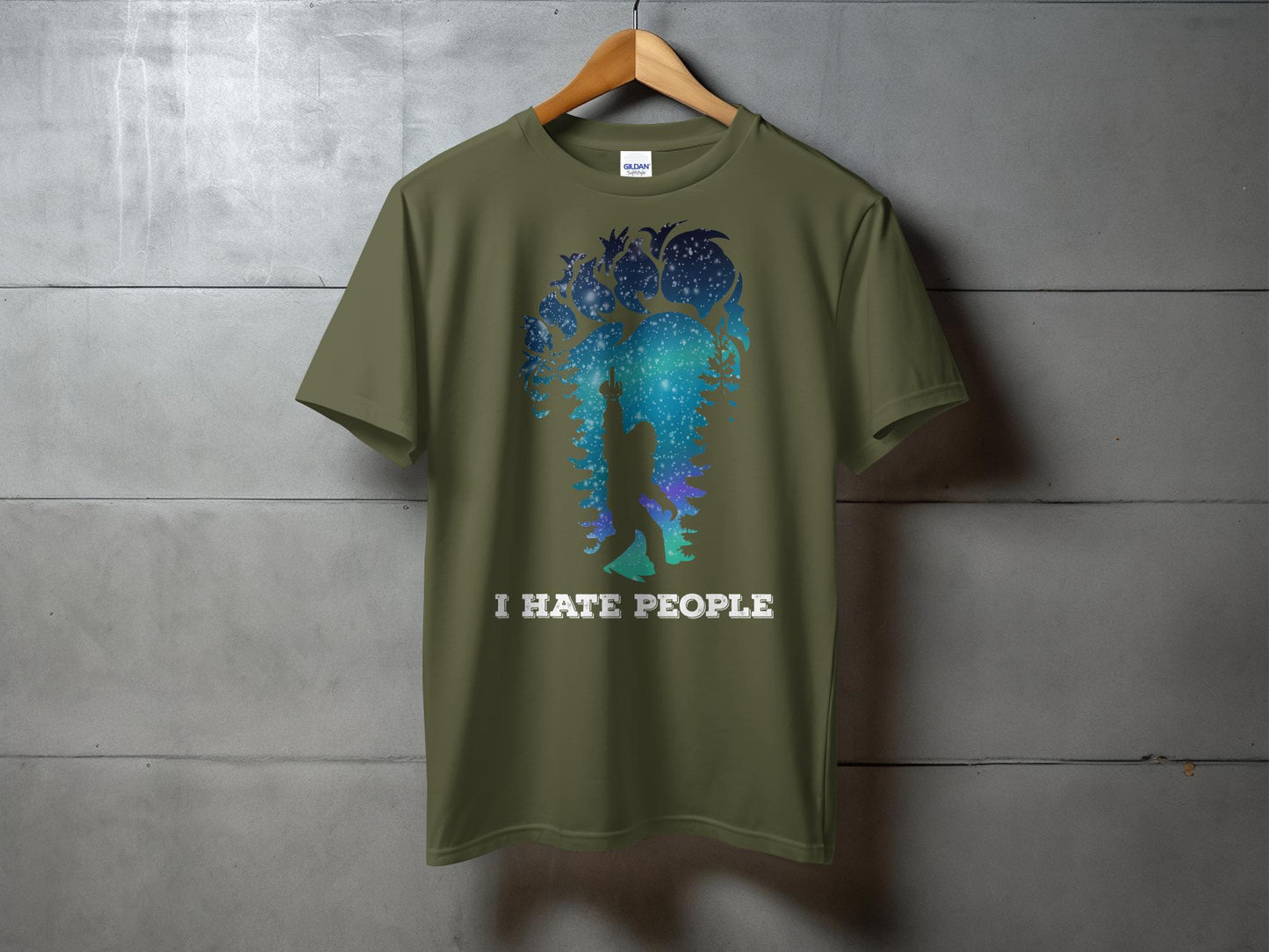 I Hate People Sasquatch Forest Galaxy Print T-Shirt