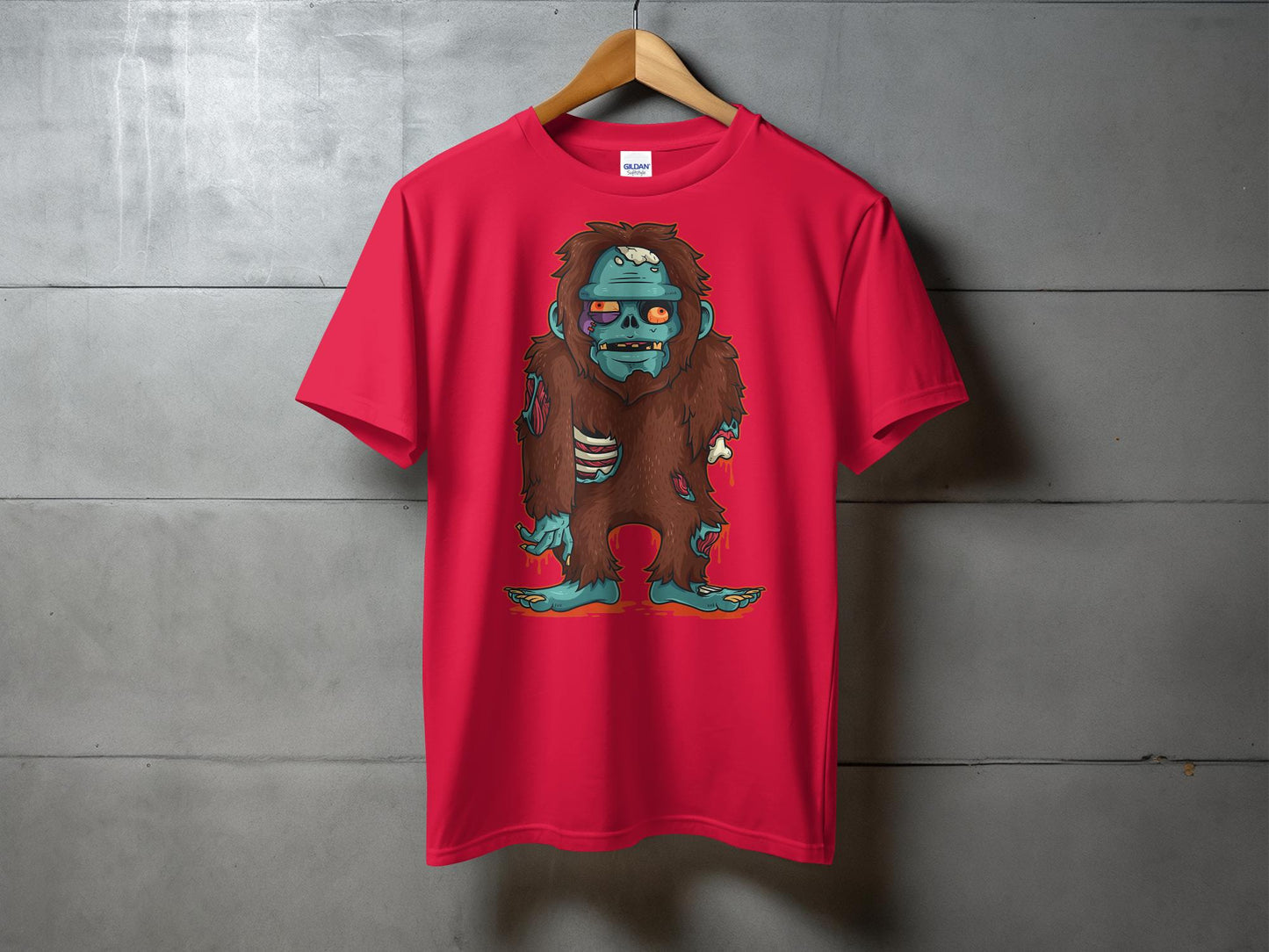 Zombie Bigfoot Graphic Design Horror Style T-Shirt