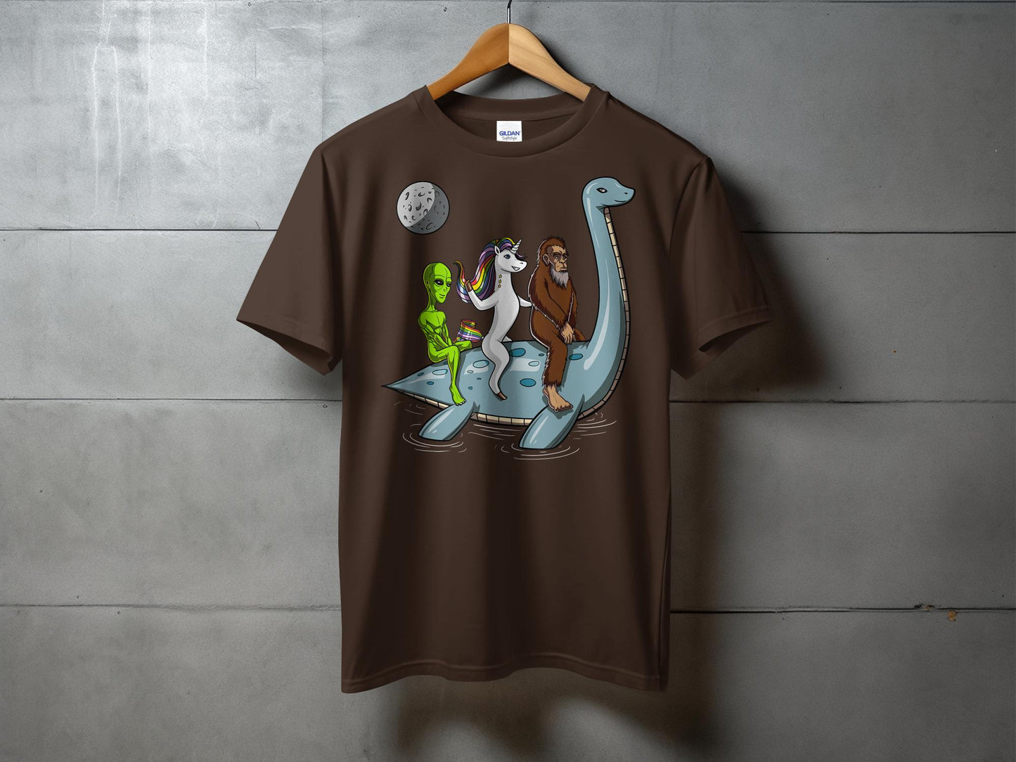 Alien Unicorn Bigfoot Riding Sea Creature T-Shirt