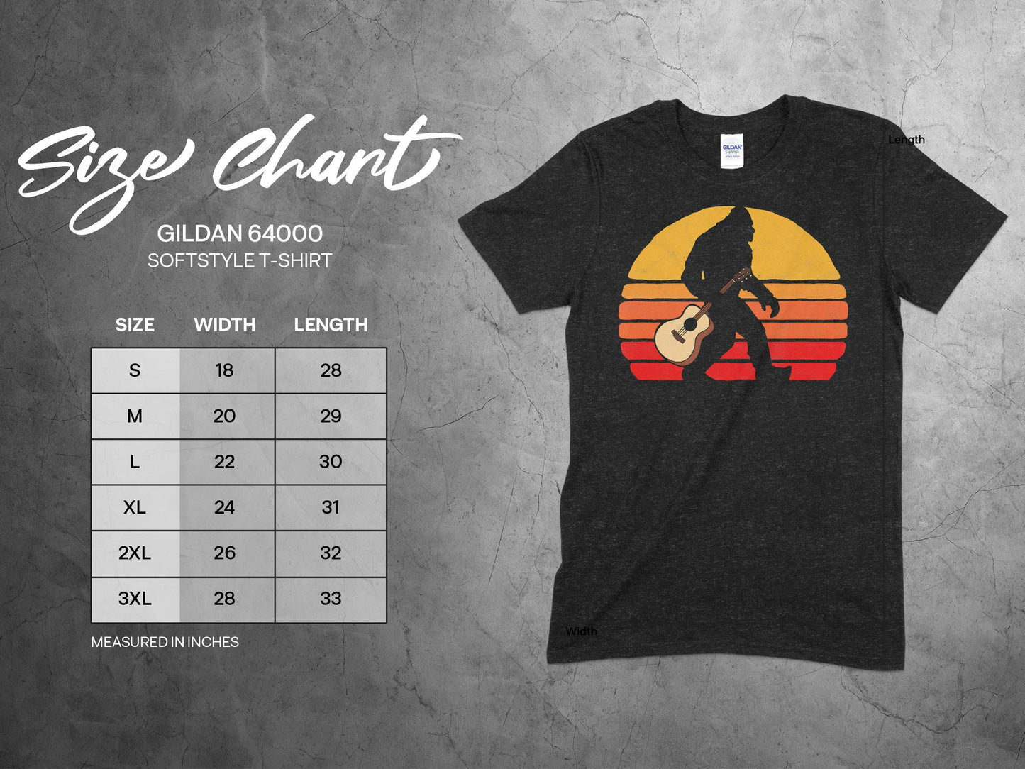 Retro Sunset Bigfoot Silhouette with Guitar T-Shirt