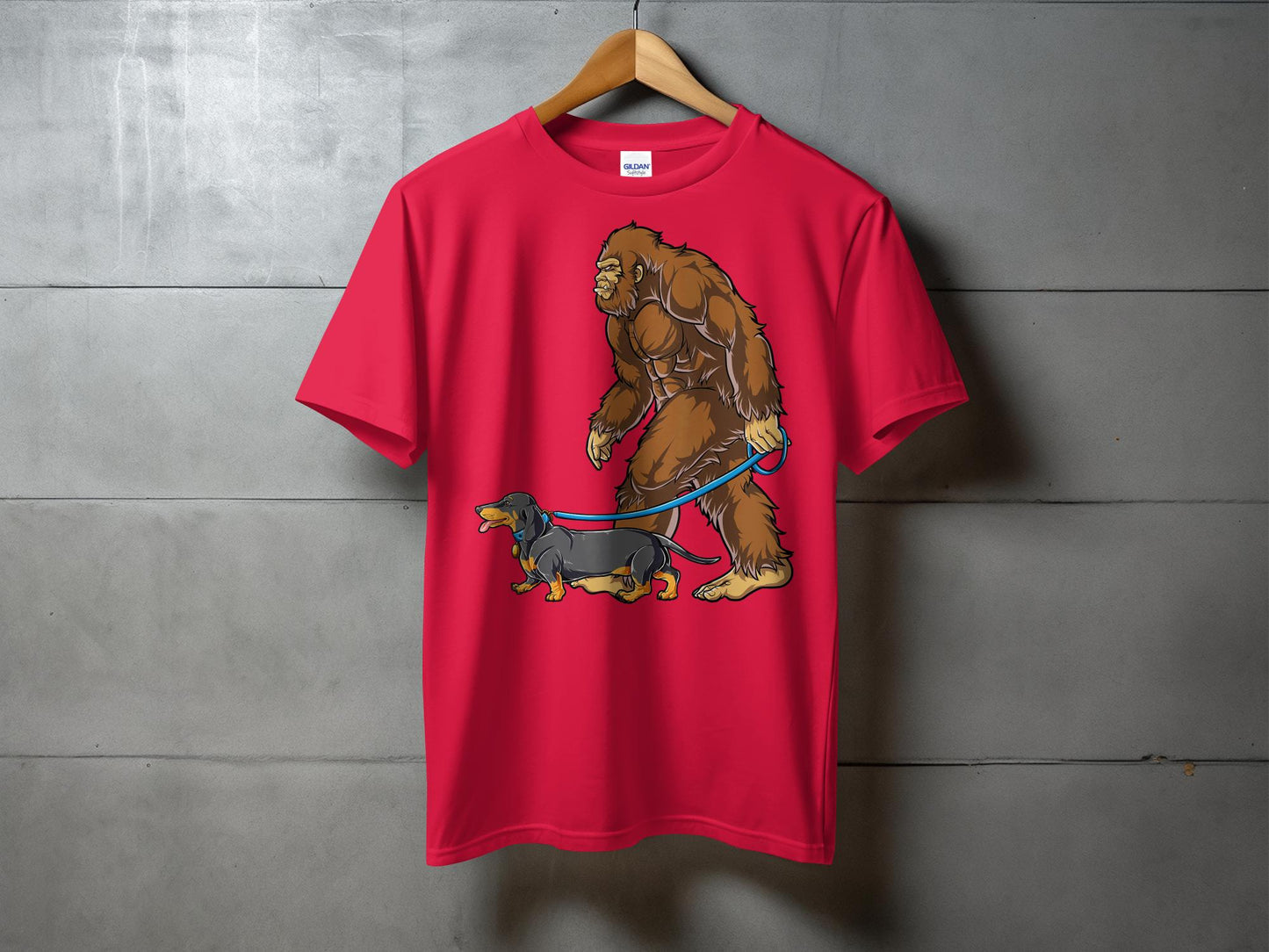 Bigfoot Walking Cute Dachshund Funny Graphic T-Shirt