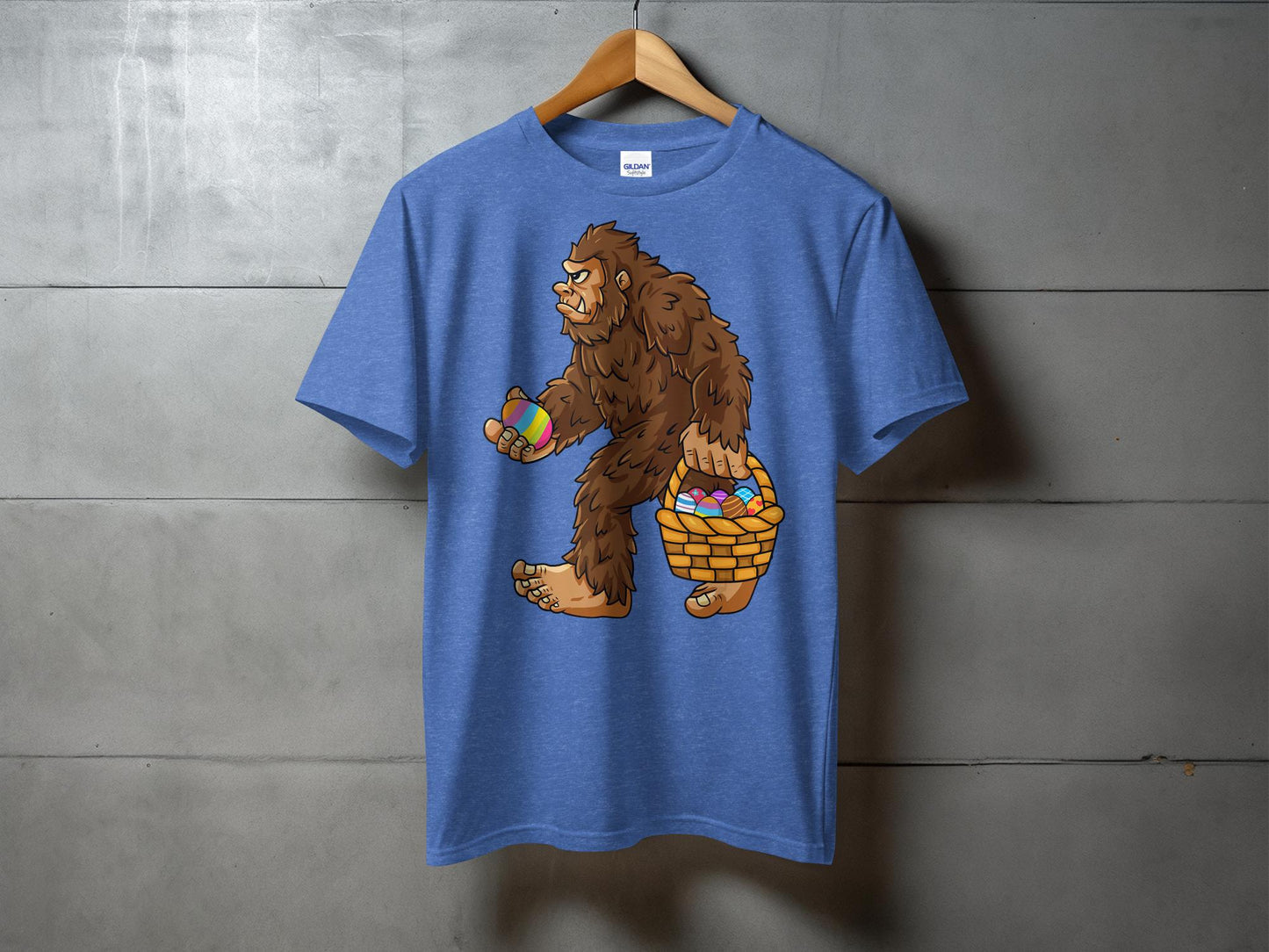 Bigfoot Holding Basket of Colorful Easter Eggs T-Shirt