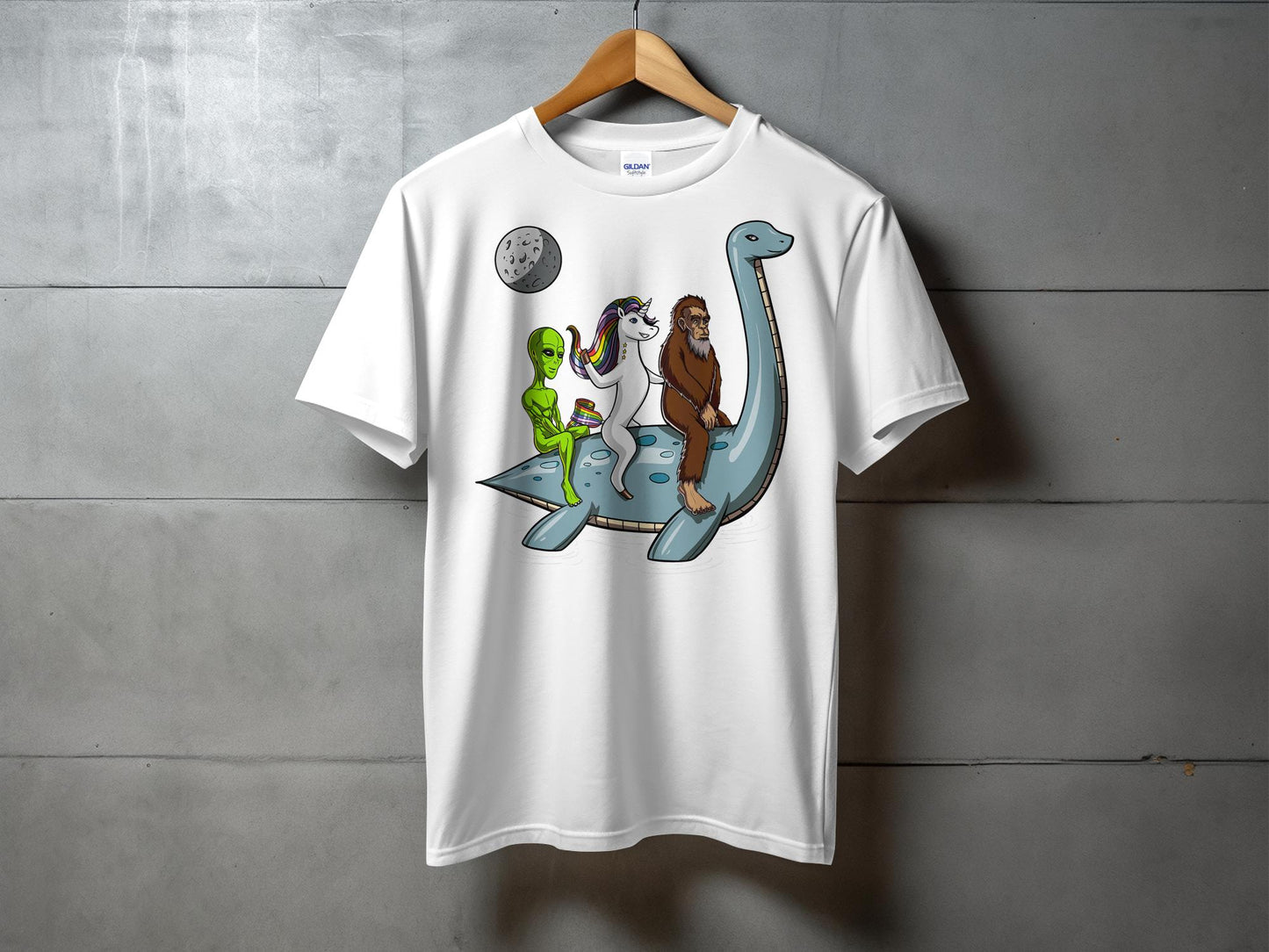 Alien Unicorn Bigfoot Riding Sea Creature T-Shirt