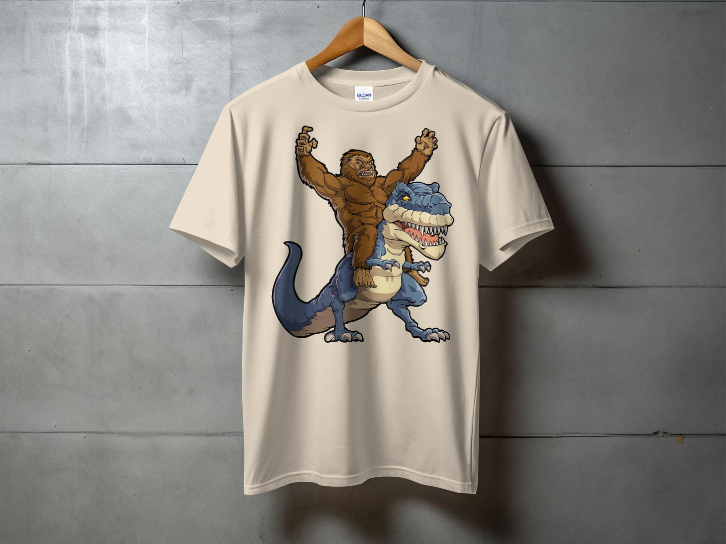 Bigfoot Riding Dinosaur Graphic T-Shirt