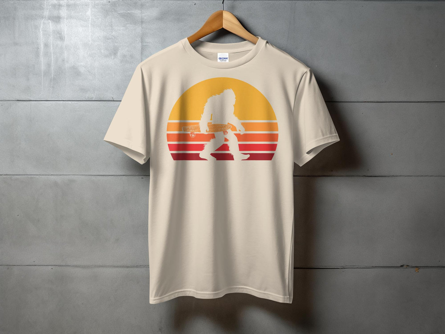 Bigfoot Silhouette with Skateboard Retro Design T-Shirt