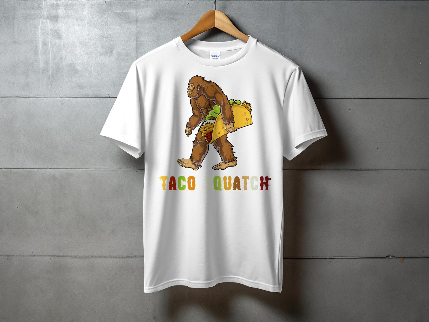 Funny Bigfoot Carrying Taco with TACO SQUATCH Shirt