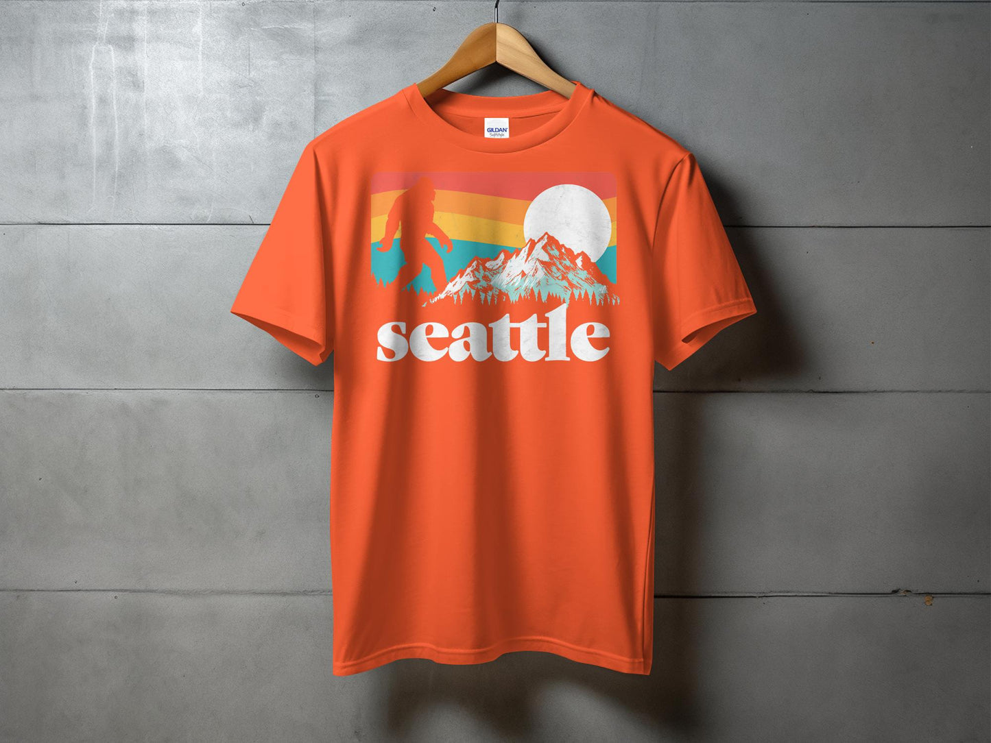 Bigfoot Seattle T-Shirt, Retro Sunset Graphic Tee, Pacific Northwest Bigfoot Shirt, Mountain Sasquatch Shirt, Vintage Seattle T-Shirt