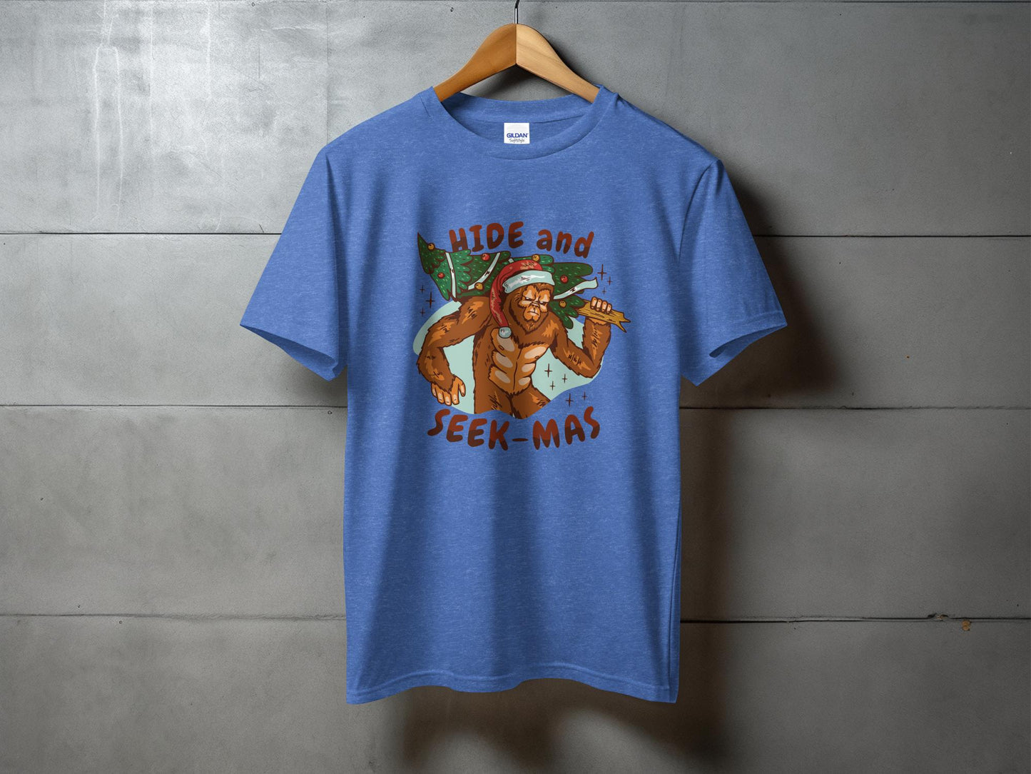 Bigfoot Christmas Shirt, Fun Holiday Sasquatch Tee, Hide and Seek-mas, Funny Xmas Bigfoot, Christmas Tree Carrier, Santa Hat Bigfoot