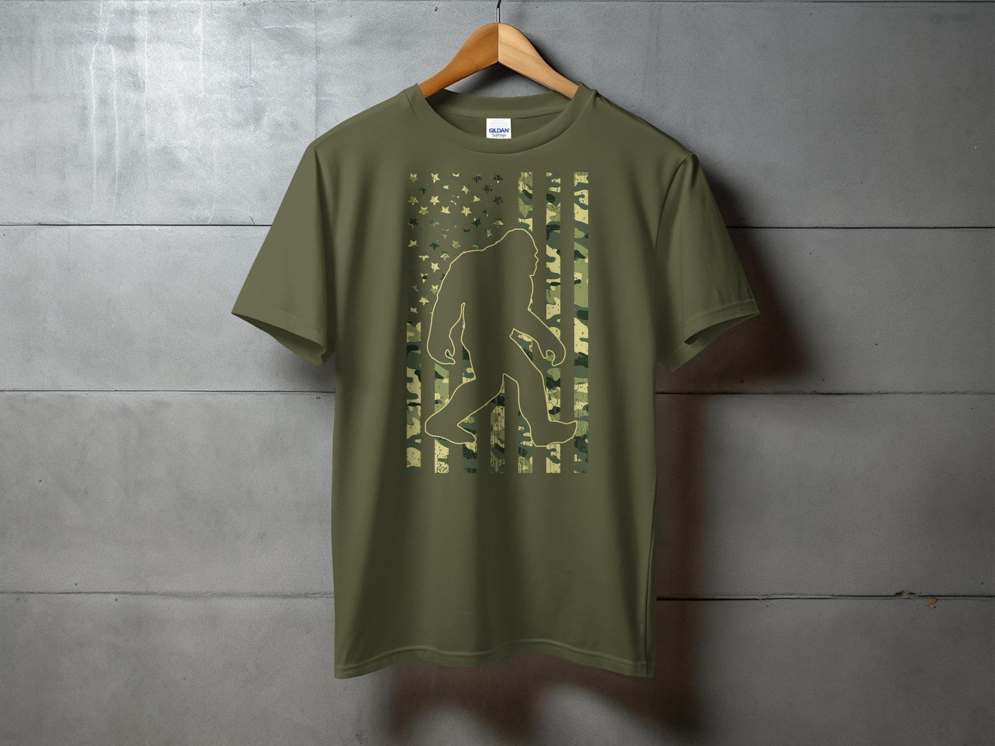 Patriotic Camouflage Theme Sasquatch Design T-Shirt