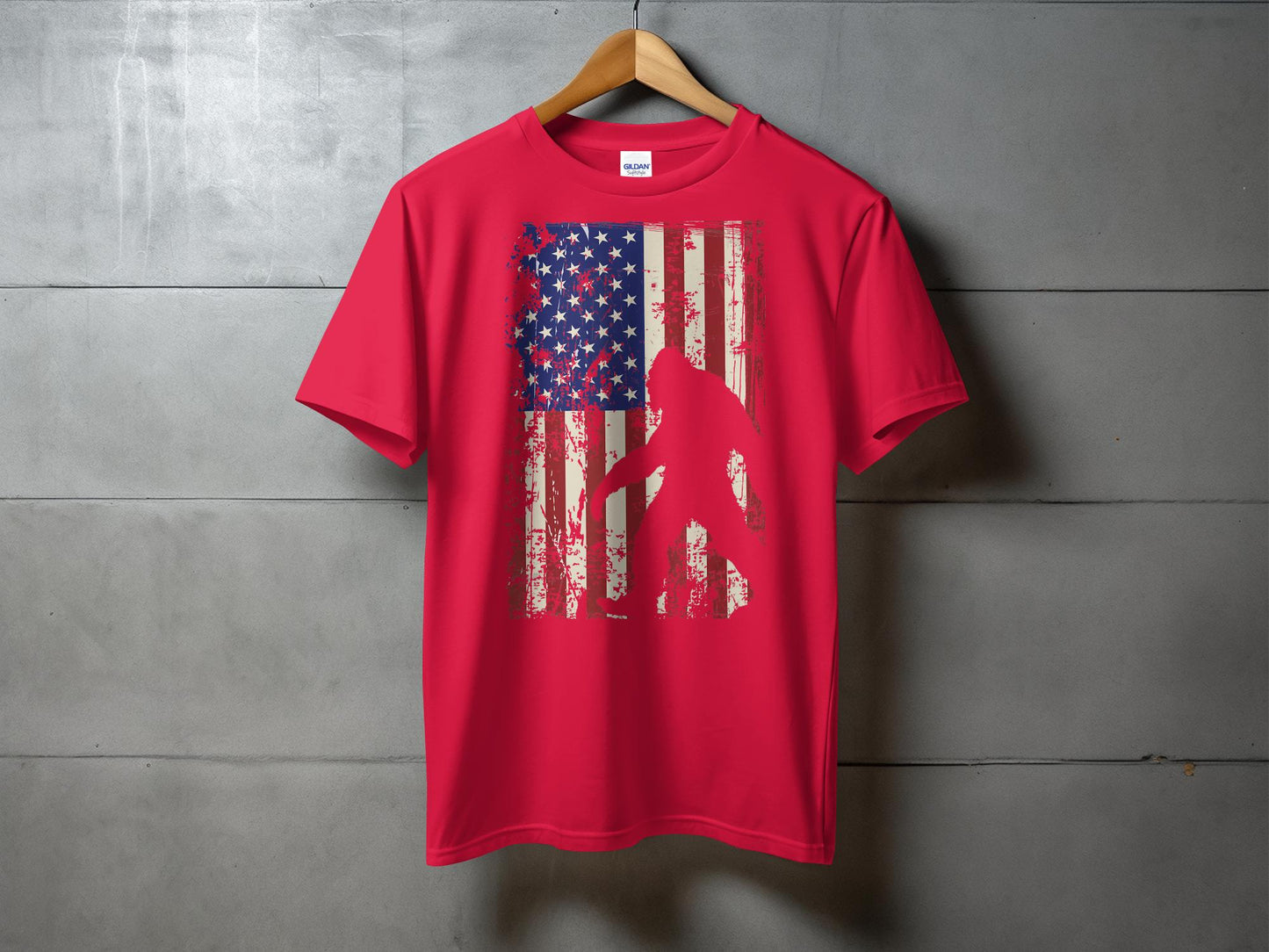 Grunge American Flag with Bigfoot Silhouette T-Shirt