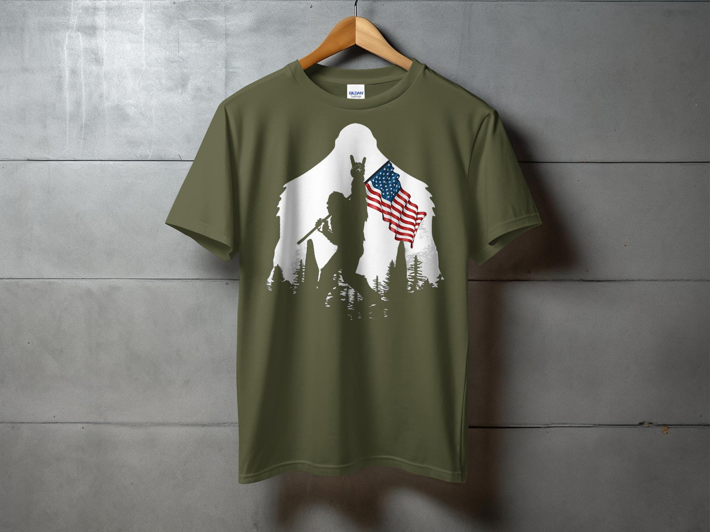 Patriotic Soldier with American Flag Graphic T-Shirt