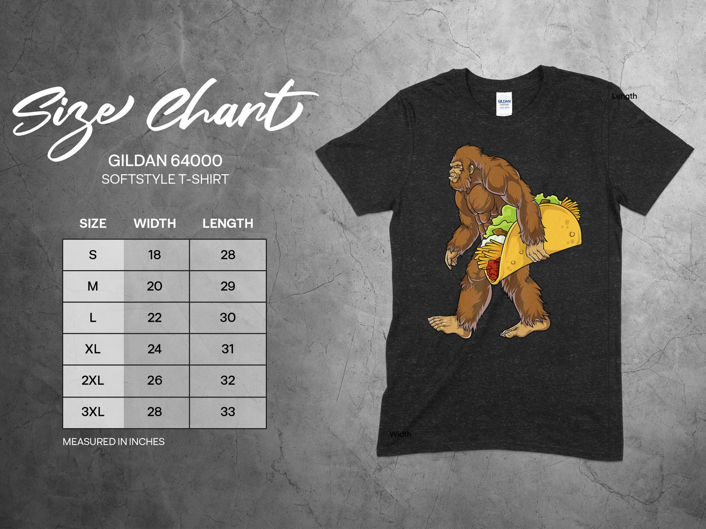 Funny Bigfoot Holding Giant Taco Graphic T-Shirt