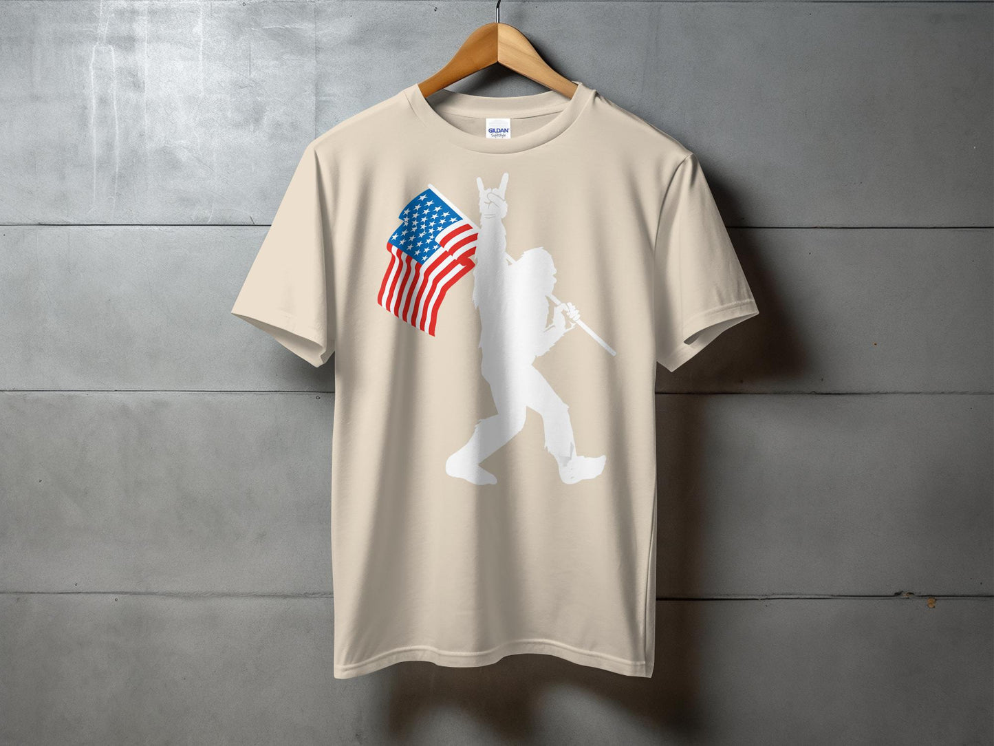 Bigfoot Holding USA Flag Patriotic Graphic T-Shirt